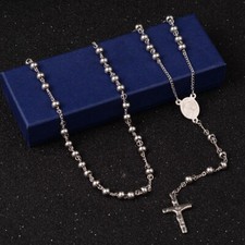 Stainless Steel Rosary Beads Necklace Crucifix Cross Prayer Virgin Mary N31 picture