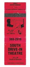 VINTAGE SOUTH ADULT DRIVE IN THEATRE MATCHBOOK COVER DANVILLE VA PELLHAM NC picture