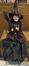 Beautiful Halloween Witch Shelf Sitter Porcelain face/hands 26” Crinkle Dress picture