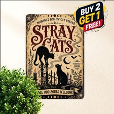 Sanctuary For Wayward Cats Tin Sign Retro Halloween Kitten Home Metal Wall Decor picture