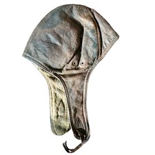 Pre-WWII Vintage Leather Aviator Flying Cap Helmet Small Size Pilot Hat Ear Flap picture