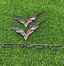 C7 Corvette 3D Cross Flags Emblem Badge 5pc Black Red picture
