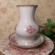 GRACE CHINA Vase and Saucer Set Dresden Rose Porcelain Gold Trim Germany 17315 picture