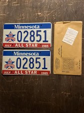 Pair 1985 Minnesota All Star Game License Plate Tag & Envelope Twins 02851 picture
