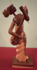 Wooden Hand Carved Afro-Caribbean Lady Playing Instrument Movable Arms Folk Art picture