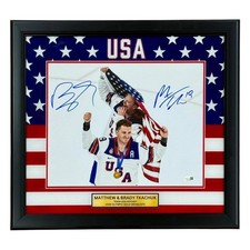 Matthew Tkachuk & Brady Tkachuk Autographed Deluxe Framed Team USA Olympic Gold picture