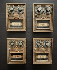 Vintage US Post Office 2-Dial Combination Brass Mail Box Door & Frame lot of 4 picture