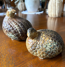 Vintage Porcelain Quail Bird Figurine Pair, 2-Piece Set (Japan Sticker) picture