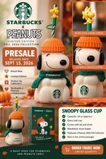 Presale New Starbucks x Peanuts Snoopy Limited Edition Glass Cup  Authentic Gift picture