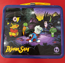 Humongous Entertainment Pajama Sam Metal Lunchbox Tin Purple Yellow Handle picture