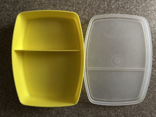 Vintage Yellow Tupperware Divided Lunch Snack Container with Lid picture
