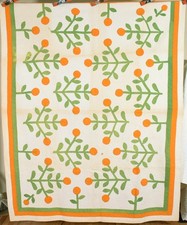Well Quilted Vintage 1870's Orange Tree Applique Antique Quilt ~UNUSUAL DESIGN picture