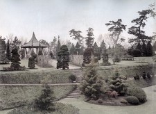 Yokohama Japan Bluff Gardens Gazebo Landscaped Park Trees Vtg. Photo 19thC. picture