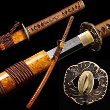 Japanese Handmade Samurai Katana Sword Clay Tempered L6 Steel Real Hamon  picture