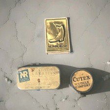 Vintage Medicine Tins NR Laxatives Cute Cuticle Comfort Nunn Bush Shoes Matchbox picture