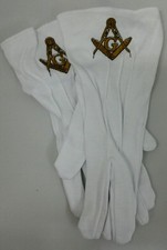 MASONIC FREEMASONS SQUARE AND COMPASS EMBROIDERED DRESS GLOVES  picture