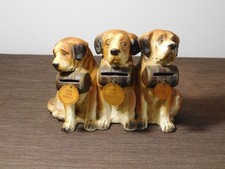 VINTAGE 3 ST BERNARD DOGS DOG NICKELS DIMES QUARTERS CERAMIC COIN BANK picture