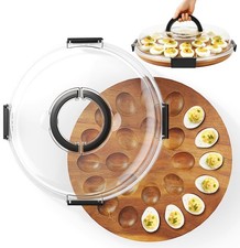 Deviled Egg Containers with Lid, 2026 Upgraded Wooden Deviled Egg Tray Platte... picture