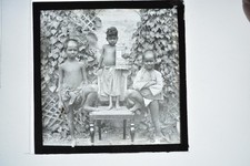 3 Boys Quaker Oats Box Chair India Magic Lantern Slide c1900s picture