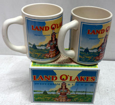 Vintage Land O'Lakes Sweet Cream Butter Coffee Mug Set of 2 Advertising Cups picture