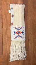 Vintage Native American Beaded Pipe Bag with Fringe Geometric Beading picture