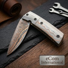 Copper damascus Folding Knife – Copper Labyrinth Pattern – Artisan Crafted picture