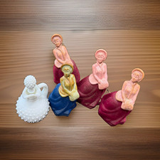 Lot of 5 Avon Ceramic Figurine perfume bottles and bath oil bottle 1970 1980. picture