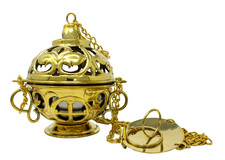 Large Hand Carved Brass Hanging Thurible/Censor For Charcoal or Incense Burning picture