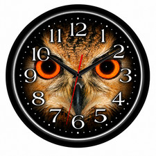 Owl Face 10 Inch Wall Clock Orange Eyes Wildlife Bird Rustic Cabin Decor | Qartz picture