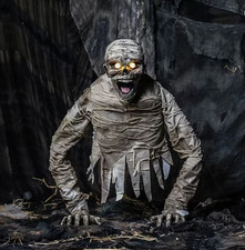 3 FT ANIMATED GROUNDBREAKER GROWLING MUMMY HALLOWEEN ANIMATRONIC YARD PROP picture
