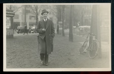 ca.1930's RPPC OOAK Man Standing with Cigarette Overcoat Dapper Postcard M1656 picture