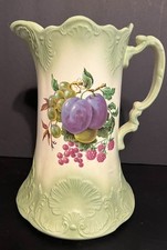 Antique Art Nouveau Porcelain Tankard Pitcher Transferware Plums & Grapes 11