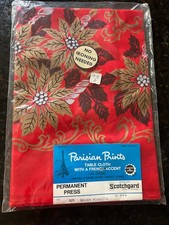 Vintage Christmas Tablecloth Golden Poinsettia  51 X 51