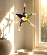 star handmade glass window hang gold multicolor artisan gold multicolor sunlight picture