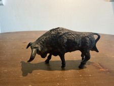 Vintage Small Cast Metal Charging Bull Coin Bank Piggy Bank Dark Patina ~3