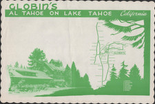 1960s LAKE TAHOE, CALIFORNIA vintage paper placemat and map HOTEL GLOBIN'S picture