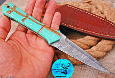 Hand Made Boot Knife Forged Damascus Steel Blade Two Side Very Sharp Edge 686 picture