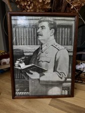 STALIN vintage photo portrait in wooden frame, A3 size picture