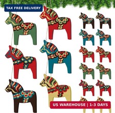 Vercraft 12 Pcs Swedish Dala Horse Christmas Ornaments Wooden,Vintage Color | Da picture