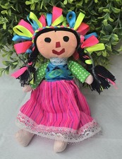 Handmade Maria or Lele Mexican Rag Doll 7.5” Folk Art Vibrant Color Ribbons picture