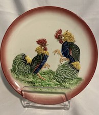 Vintage Hal-Sey Fifth Japan Majolica Roosters Wall Plate 8.75” picture