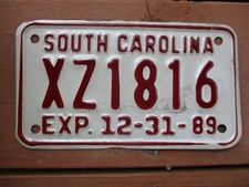 Vintage 1989 South Carolina Motorcycle License Plate XZ1816 picture