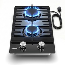 Topwish 12 Inch Gas Cooktop 2 Burner Propane Stove Black Tempered Glass Aggs-003 picture