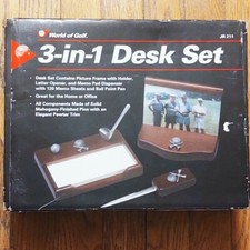 Vintage Golf Desk Set 3 - 1 Picture Frame Holder Letter Opener Memo Pad Rare  picture
