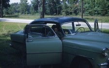 1950's Slide Lady Taking Roadside Break 1953 54 Chevrolet Texas Car Red Border picture