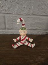 Vintage Geo Z Lefton Christmas Candy Cane Boy Figurine Replacement Green Hair picture