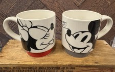 New Disney Daiso Japan Mickey& Minnie Mouse Stackable Mug Set Coffee Cups 2pc picture