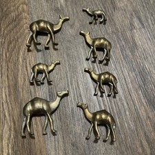VTG MCM Solid Brass Camels Lot of 7 Miniature Vary In Sizes Made In India picture