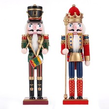 2PC 12'' Nutcracker Soldier Christmas Vintage Wood Ornament Decoration Gift Red picture