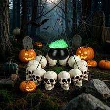 Yescom 12PCS Life-Size Skulls with Cauldron Tripod LED Lights Halloween Decor picture